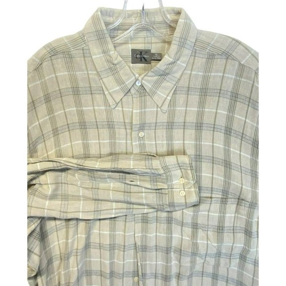 Calvin Klein Other - Vintage Calvin Klein Men's XL Button Down Shirt Tan Plaid Long Sleeve 90's